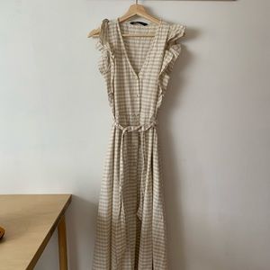 Zara rustic check plaid gingham linen blend dress